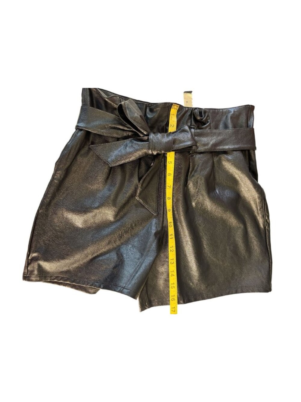 High-Waisted Faux Leather Shorts With Tie Belt & Paperbag Waist Size M - Picture 6 of 11
